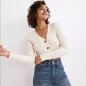 Madewell Brenville Crop Cardigan Rib Sweater in Cream Size XXS EUC